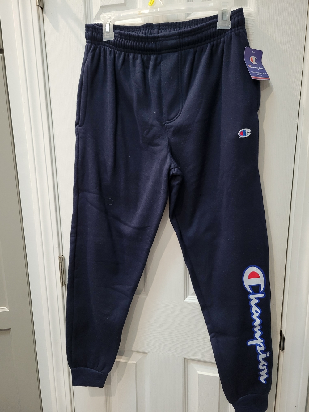 Champion Navy Script Logo Sweatpants